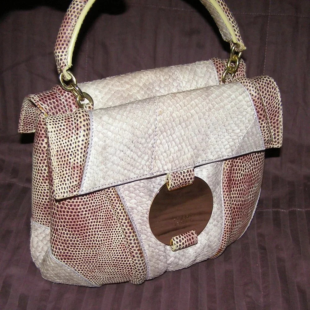 💜 RARE STUART WEITZMAN Snakeskin Reptile Structured Bag EUC